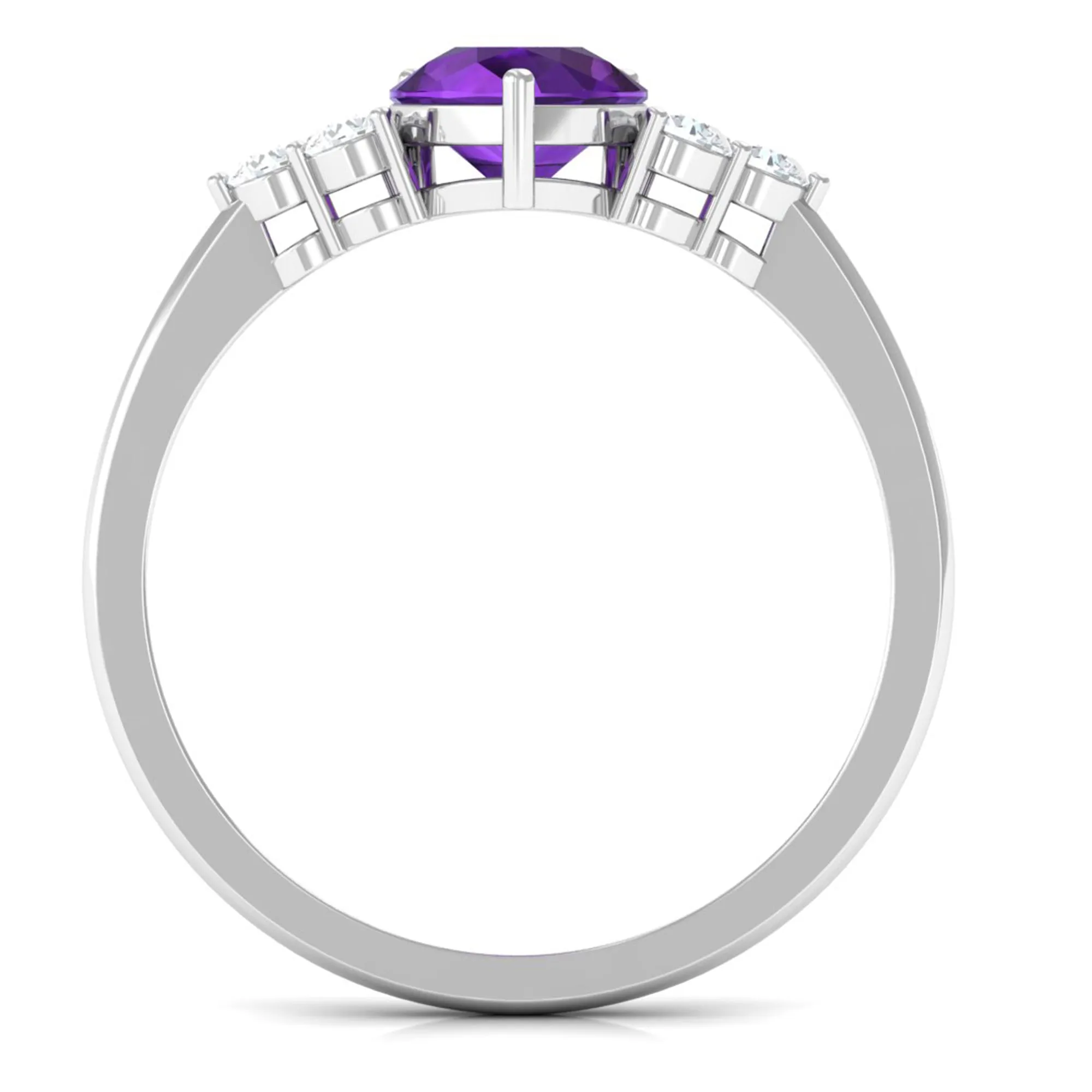 Pear Shape Amethyst Solitaire Ring with Diamond Trio