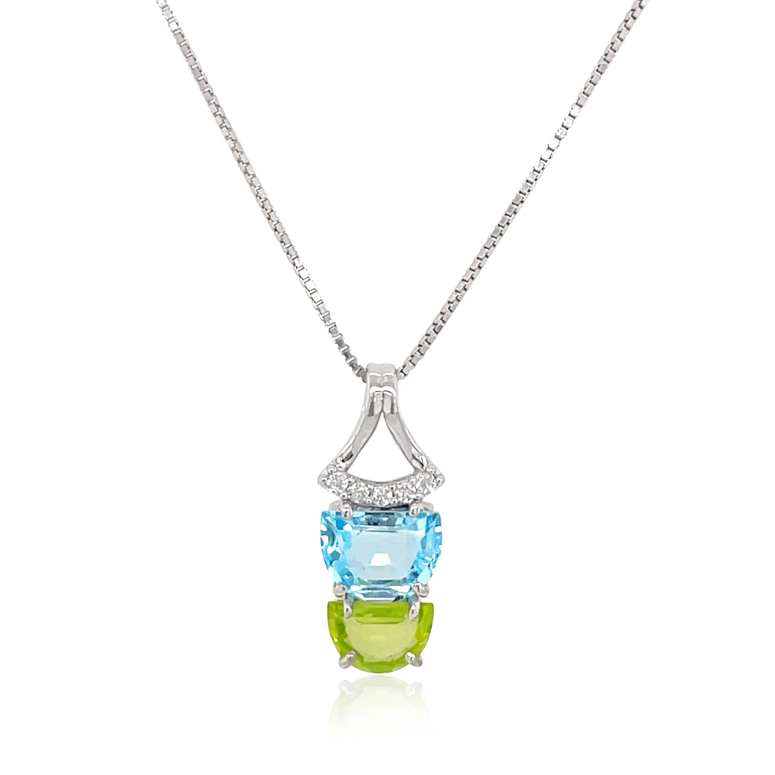 PENDULUM Necklace (1322) - Blue Topaz, Peridot / SS