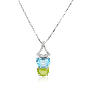 PENDULUM Necklace (1322) - Blue Topaz, Peridot / SS