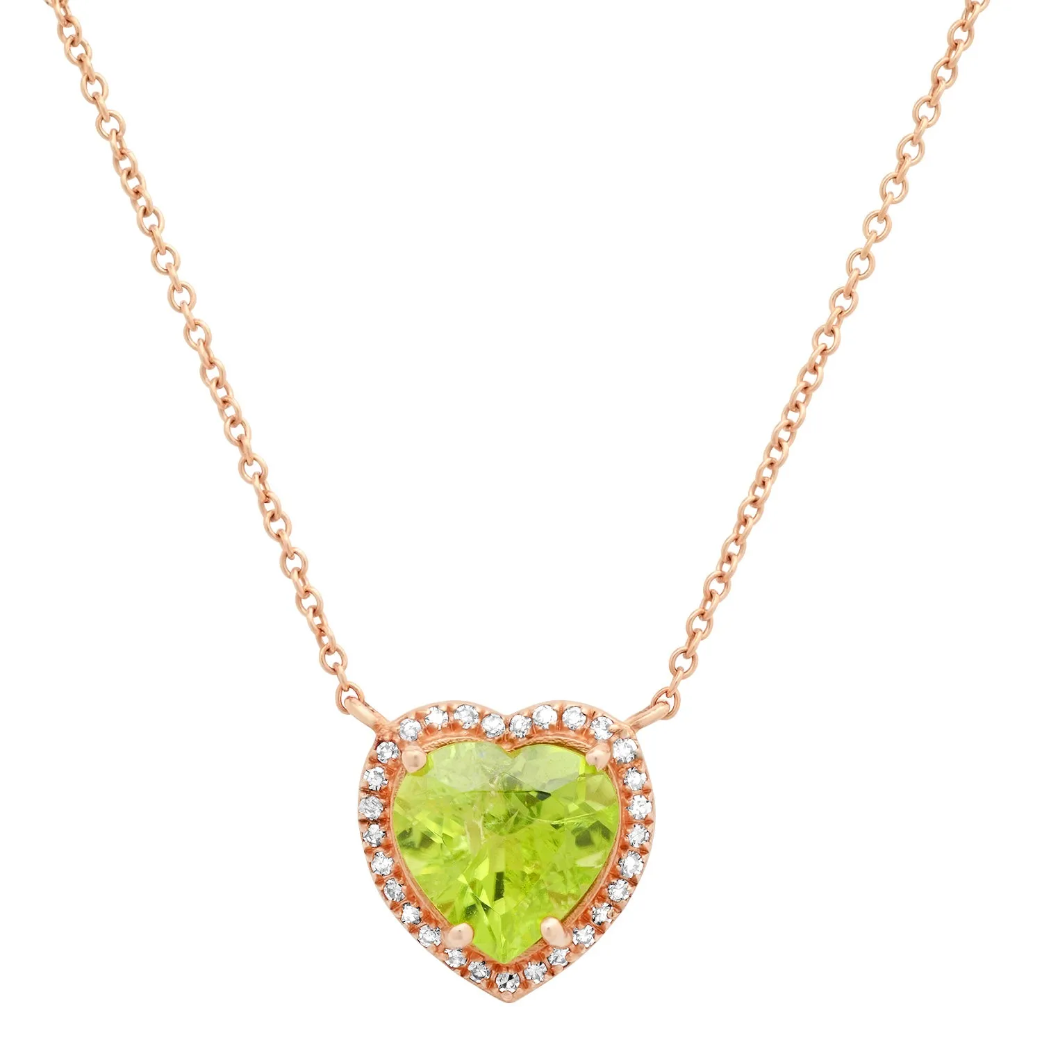 Peridot Heart Necklace with Diamond Frame