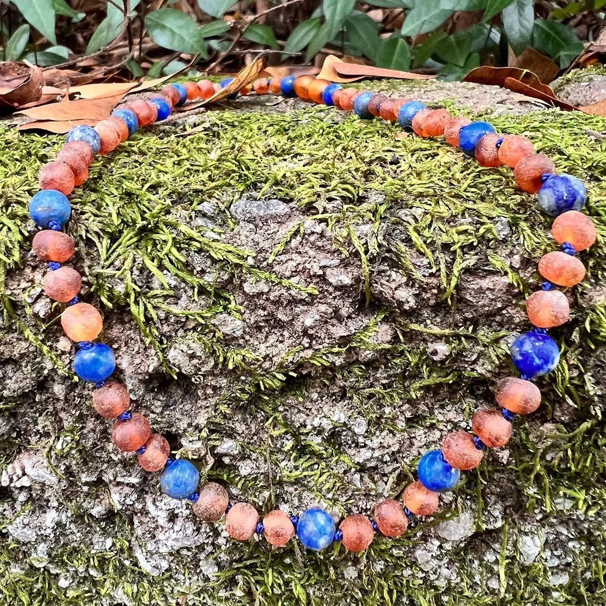 Pet | Lapis Lazuli   Raw Cognac Amber Collar