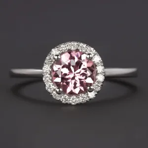 PINK TOURMALINE DIAMOND COCKTAIL RING HALO 14k WHITE GOLD NATURAL ROUND CUT 1ct