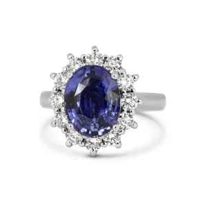 Platinum Sapphire and Diamond Cluster Ring
