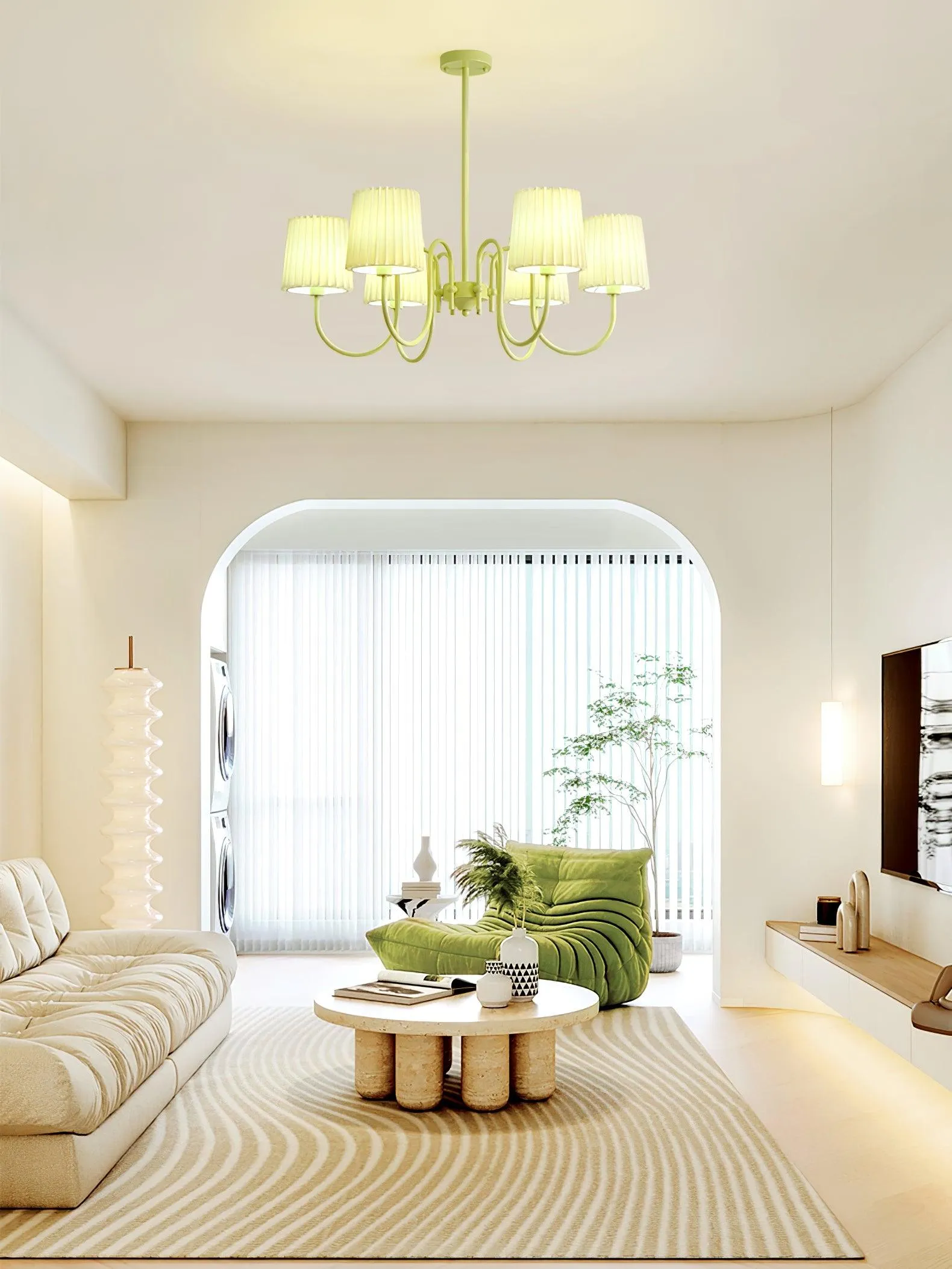 Pleated Fabric Matcha Chandelier