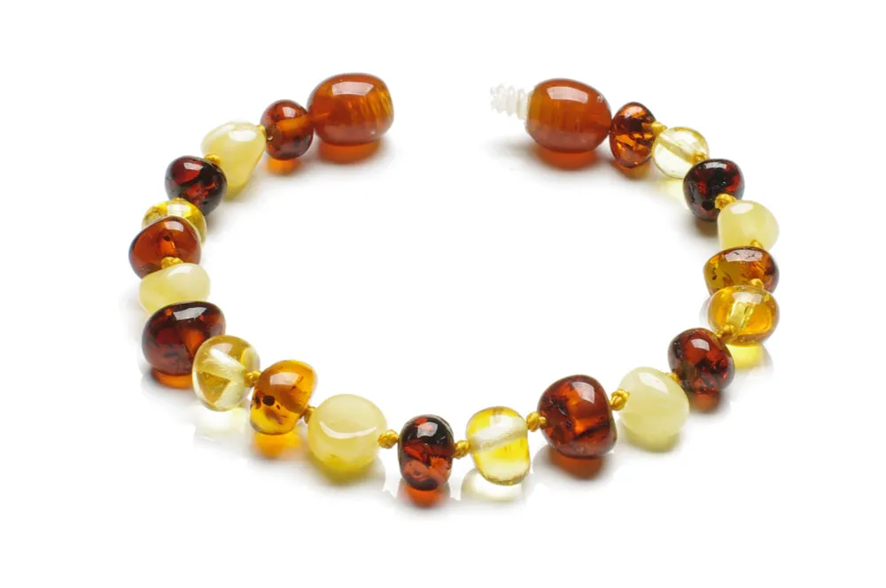 Premium Amber Teething Necklace & Bracelet for Babies / Polished / Multicolour / Extra Safe & Authentic / MLT.P-BRQ