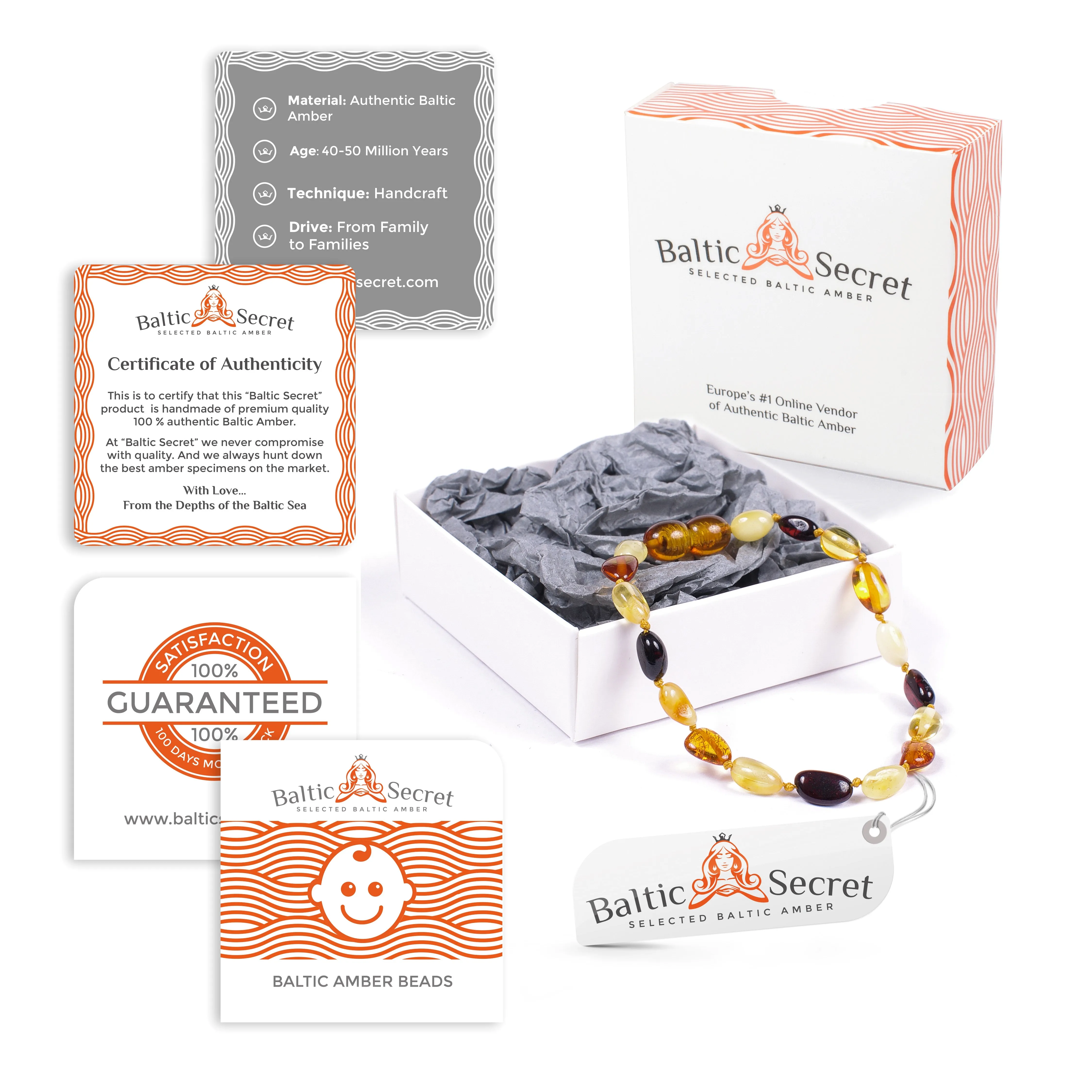 Premium Amber Teething Necklace & Bracelet for Babies / Polished / Multicolour / Extra Safe & Authentic / MLT.P-BRQ