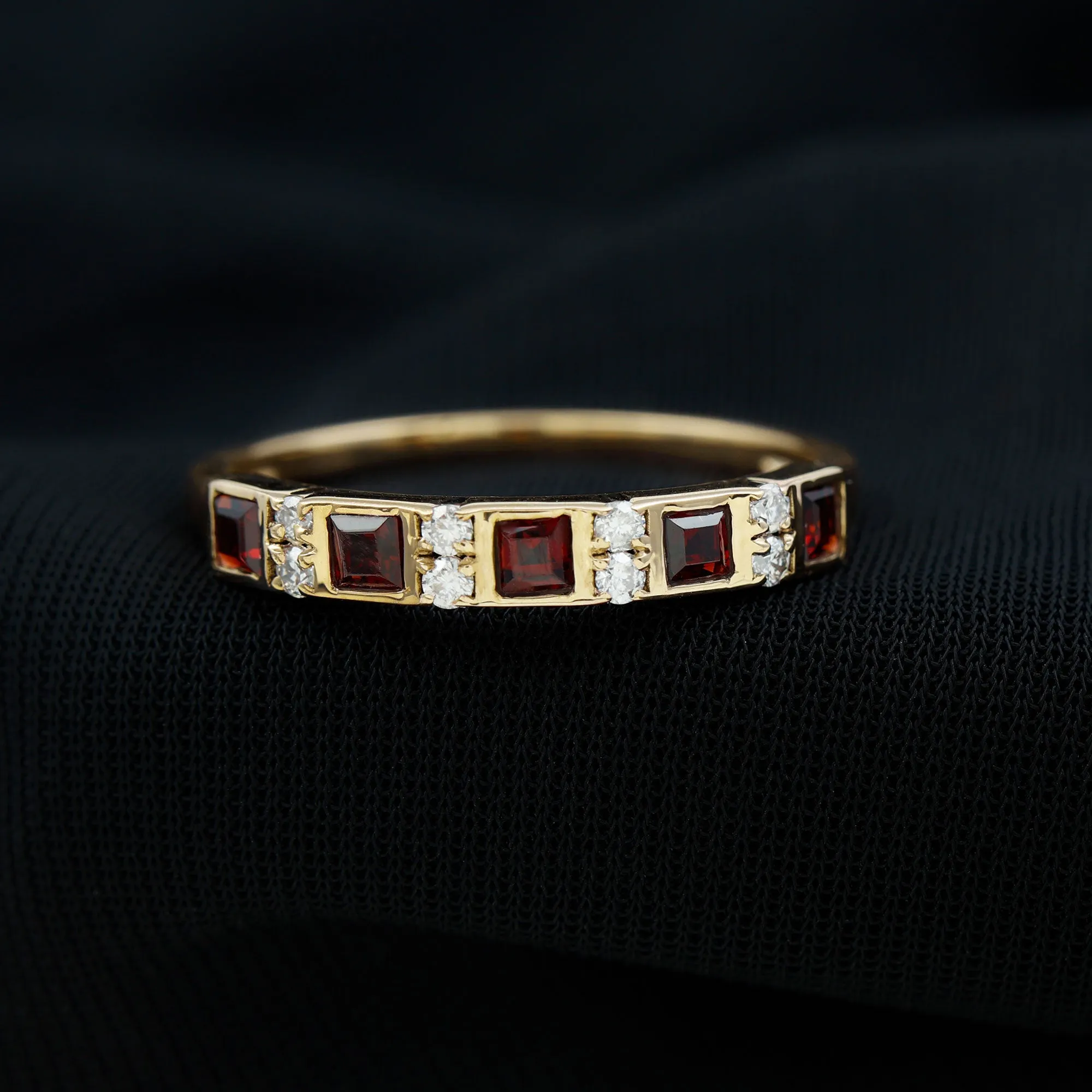 Princess Cut Garnet Half Eternity Band with Diamond
