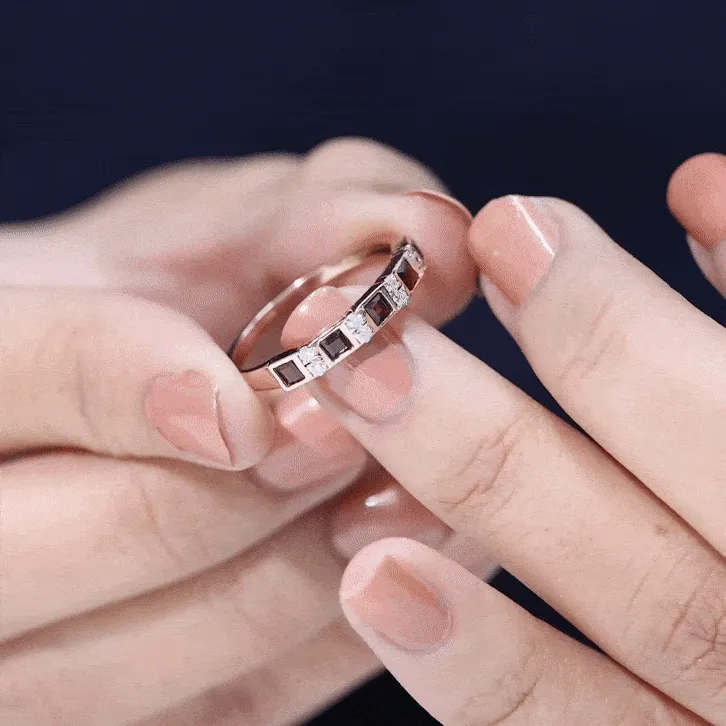 Princess Cut Garnet Half Eternity Band with Diamond