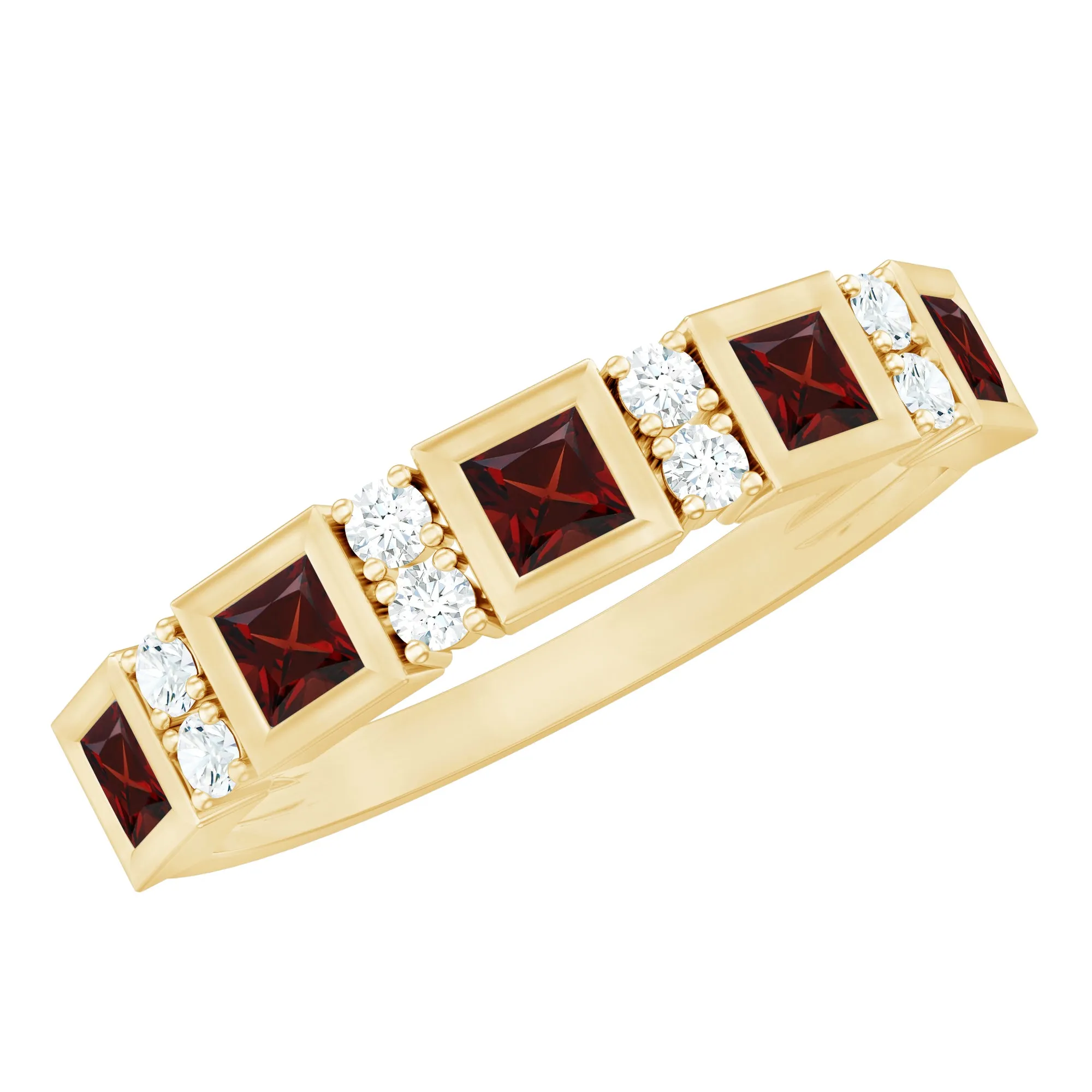 Princess Cut Garnet Half Eternity Band with Diamond