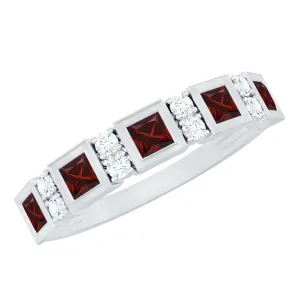 Princess Cut Garnet Half Eternity Band with Diamond