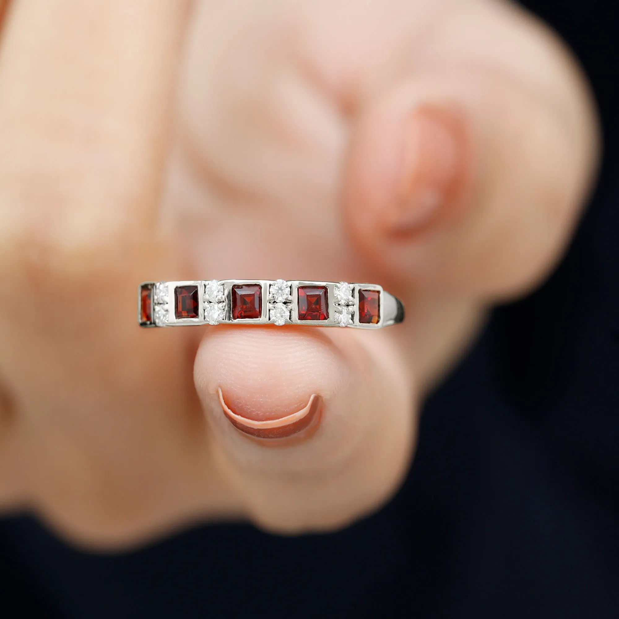 Princess Cut Garnet Half Eternity Band with Diamond