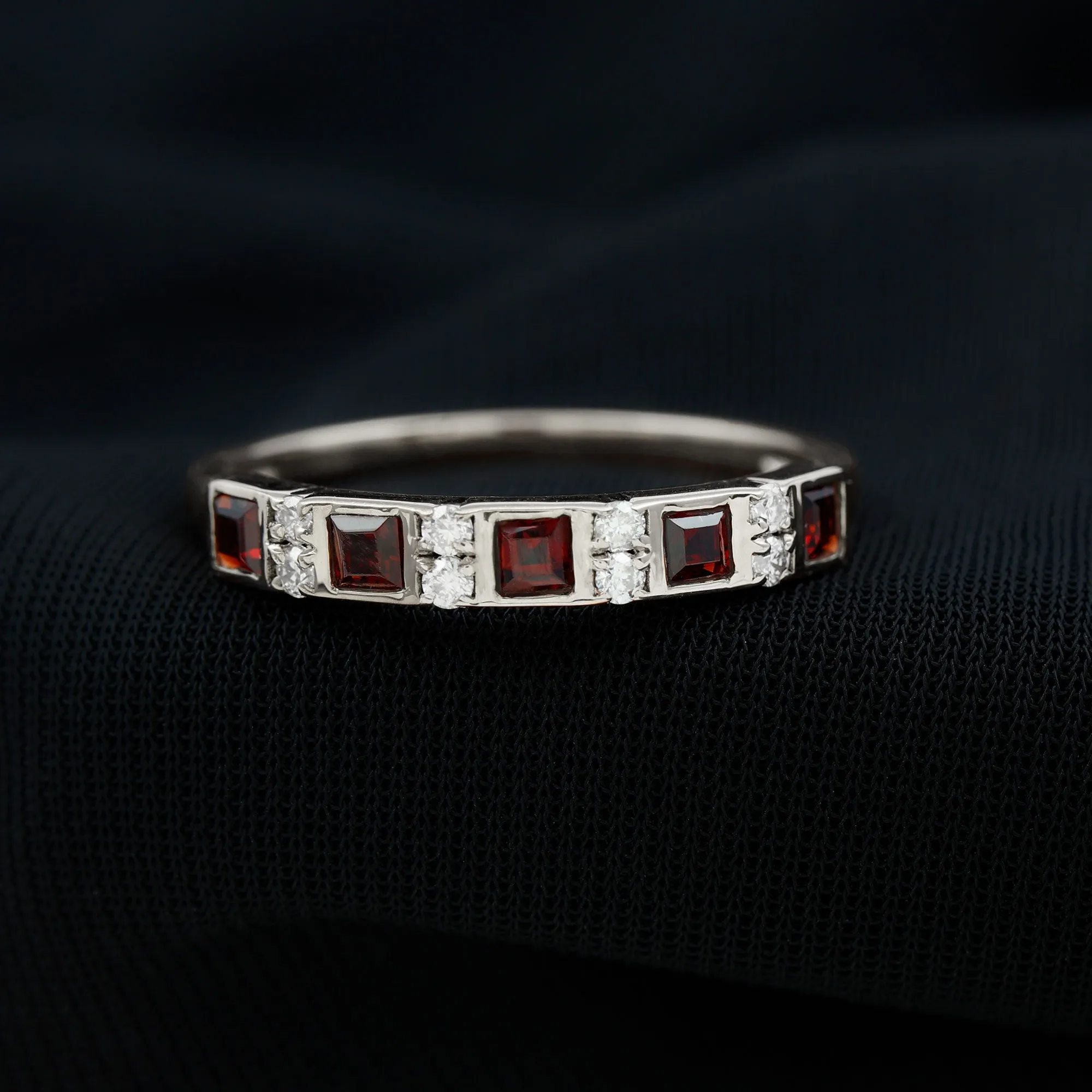 Princess Cut Garnet Half Eternity Band with Diamond