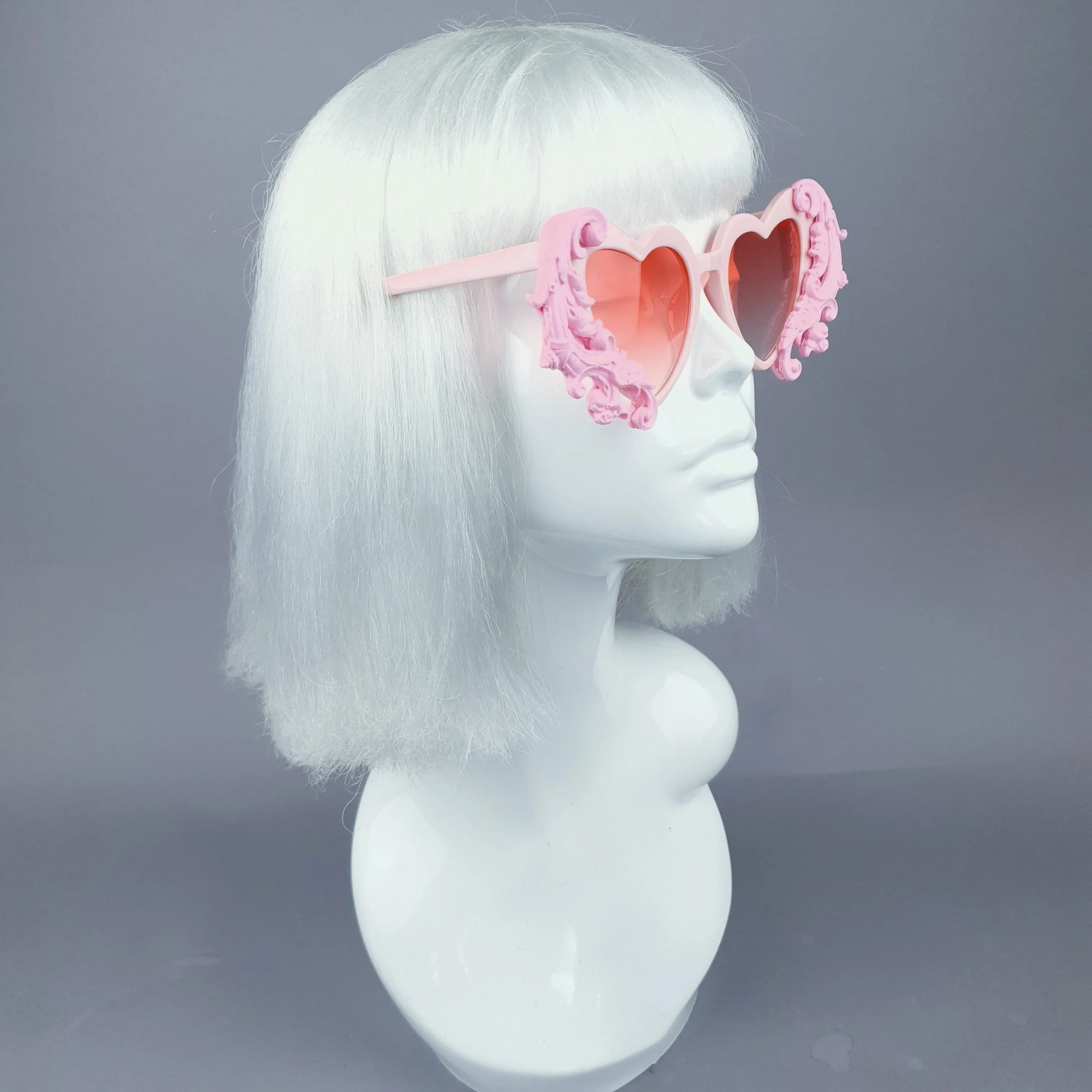 "Beloved" Pink Filigree Heart Shaped Sunglasses