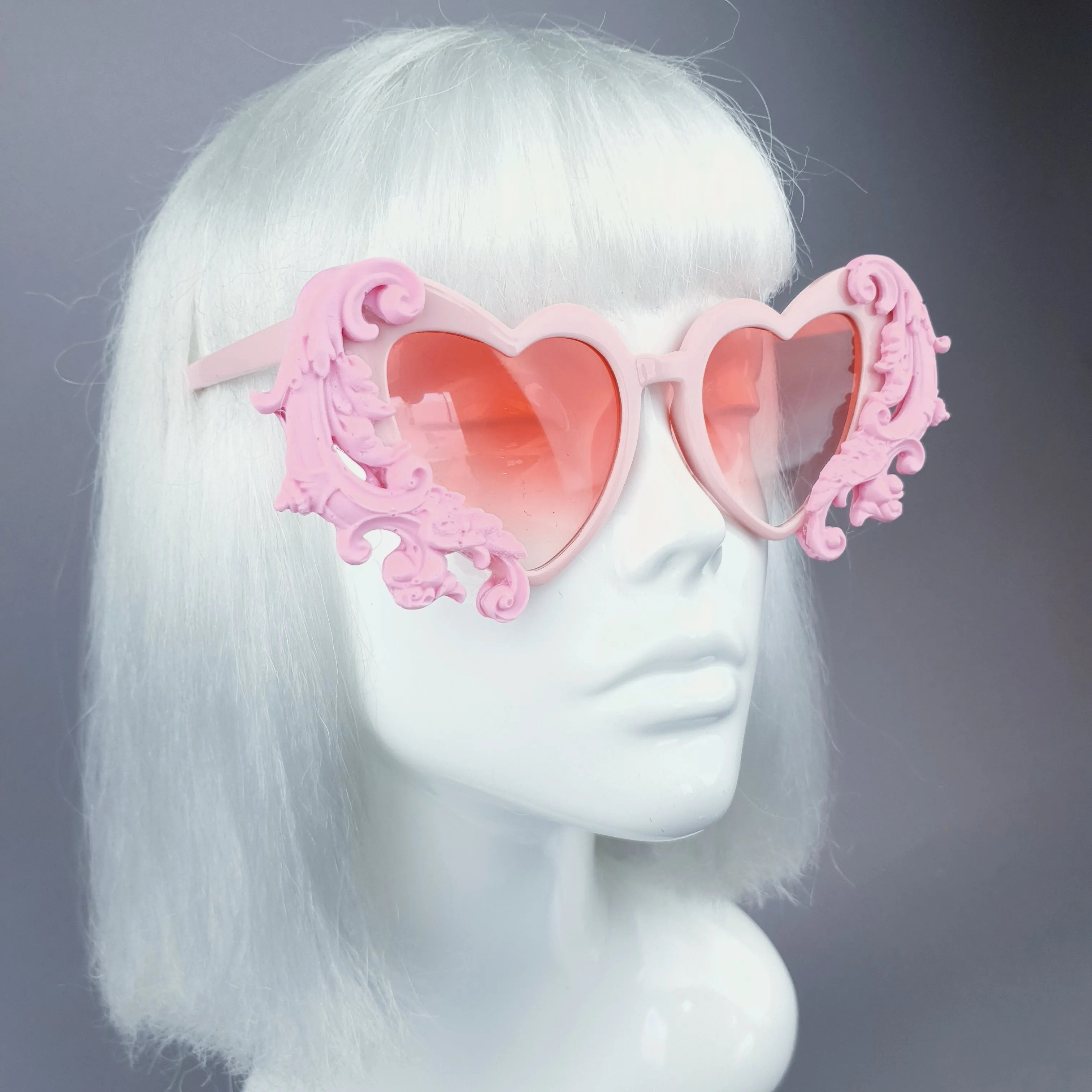 "Beloved" Pink Filigree Heart Shaped Sunglasses