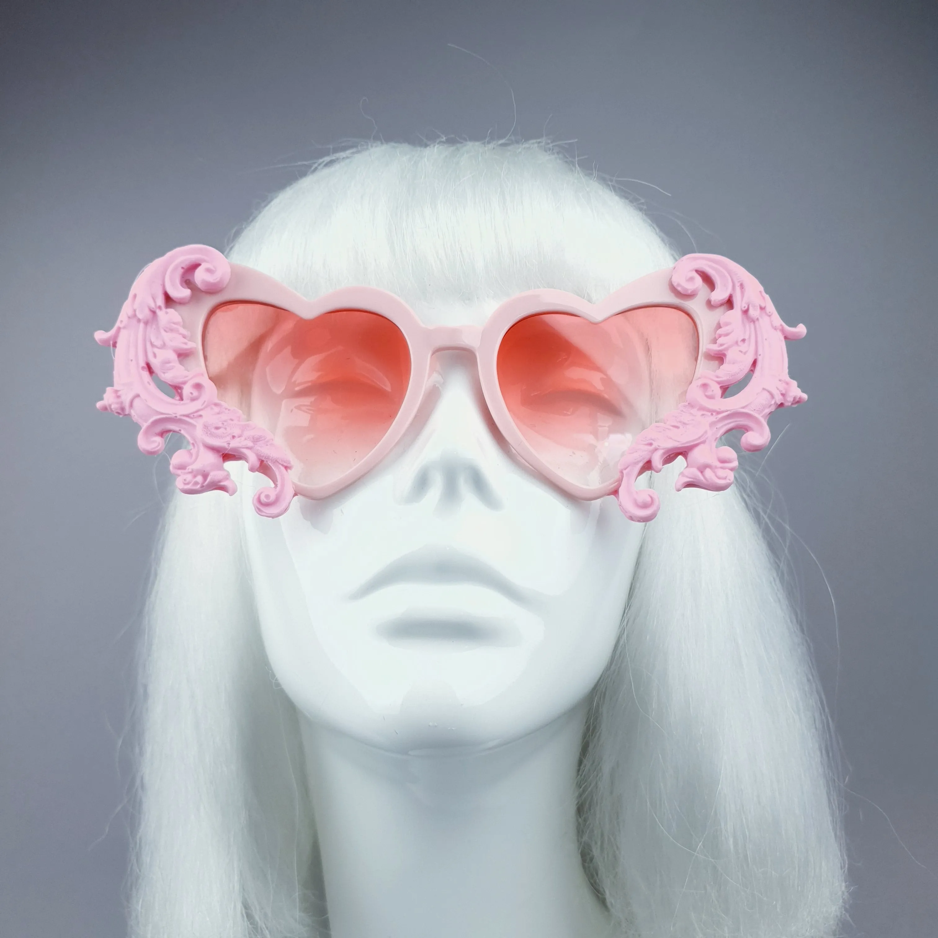 "Beloved" Pink Filigree Heart Shaped Sunglasses
