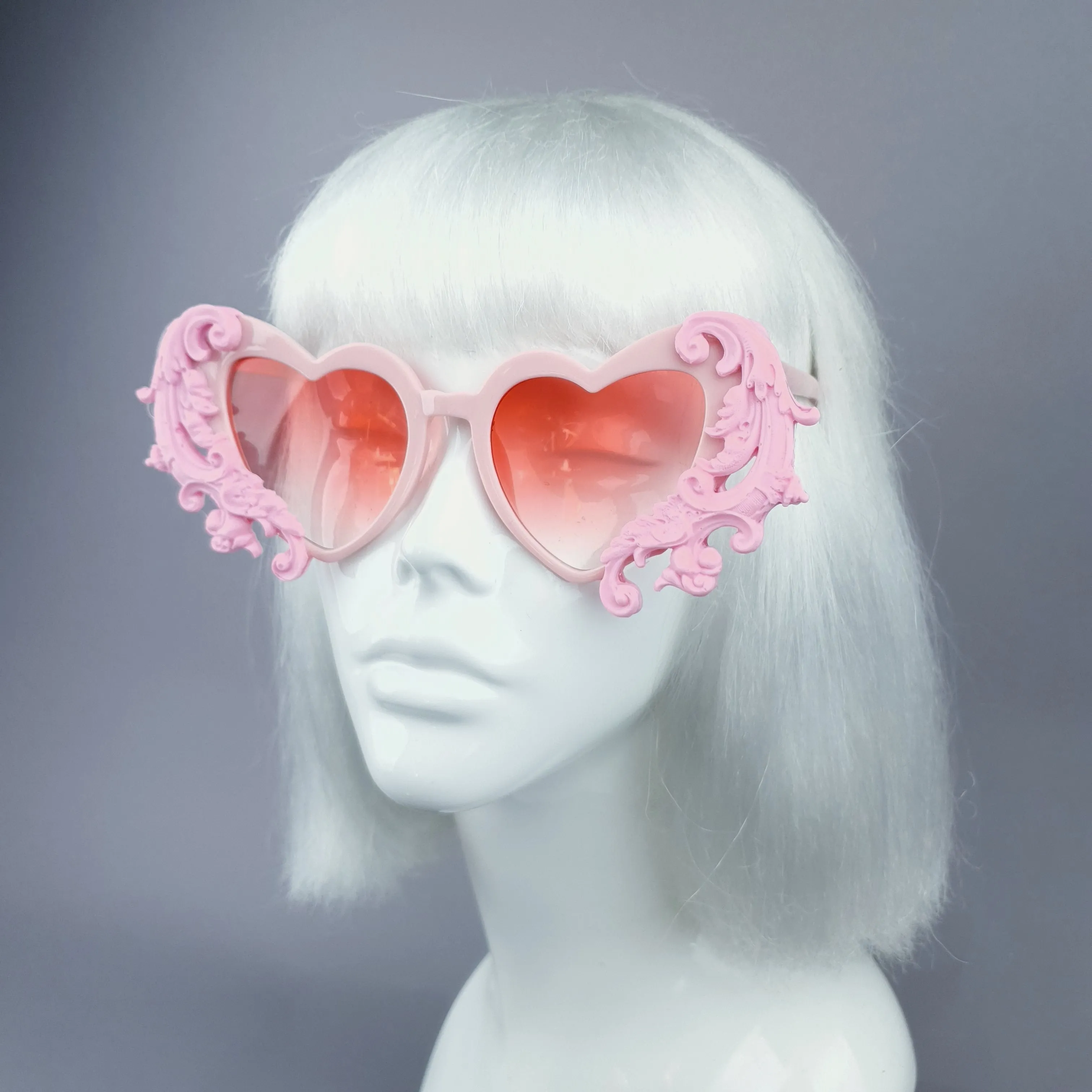 "Beloved" Pink Filigree Heart Shaped Sunglasses