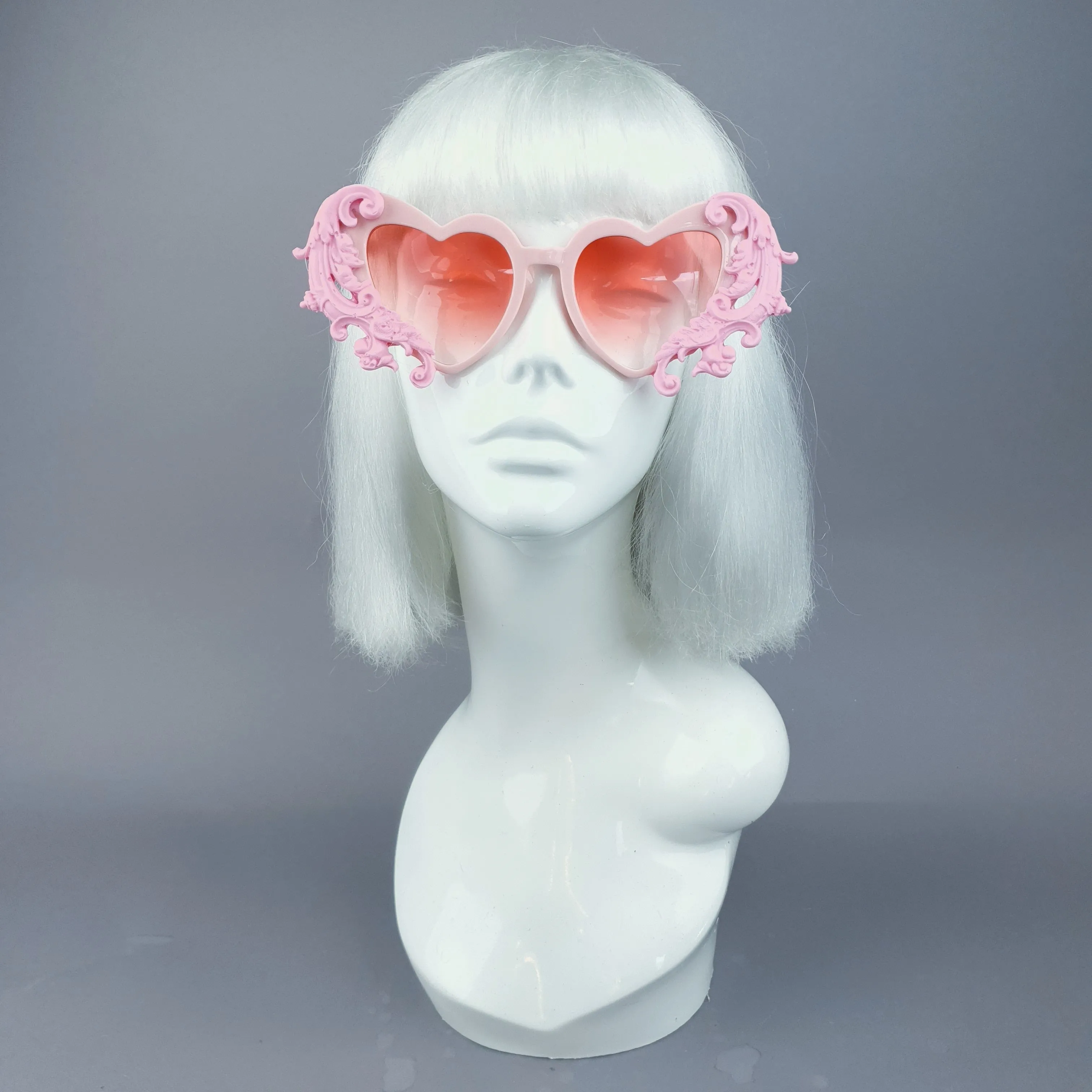 "Beloved" Pink Filigree Heart Shaped Sunglasses