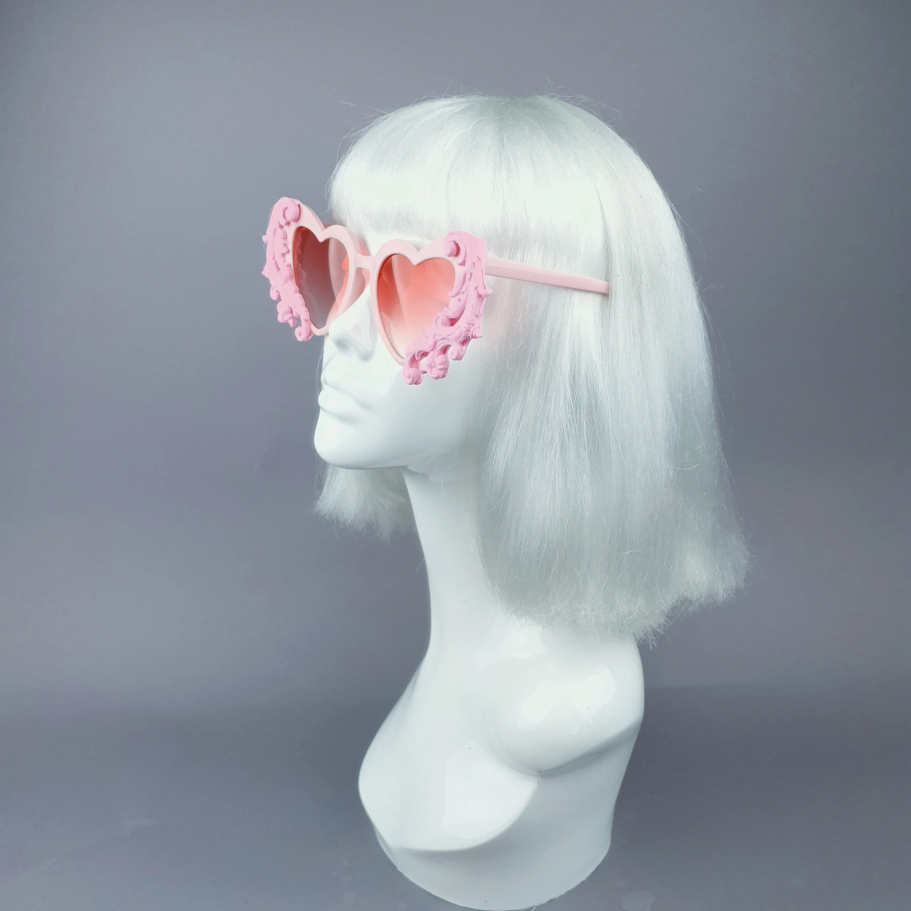 "Beloved" Pink Filigree Heart Shaped Sunglasses