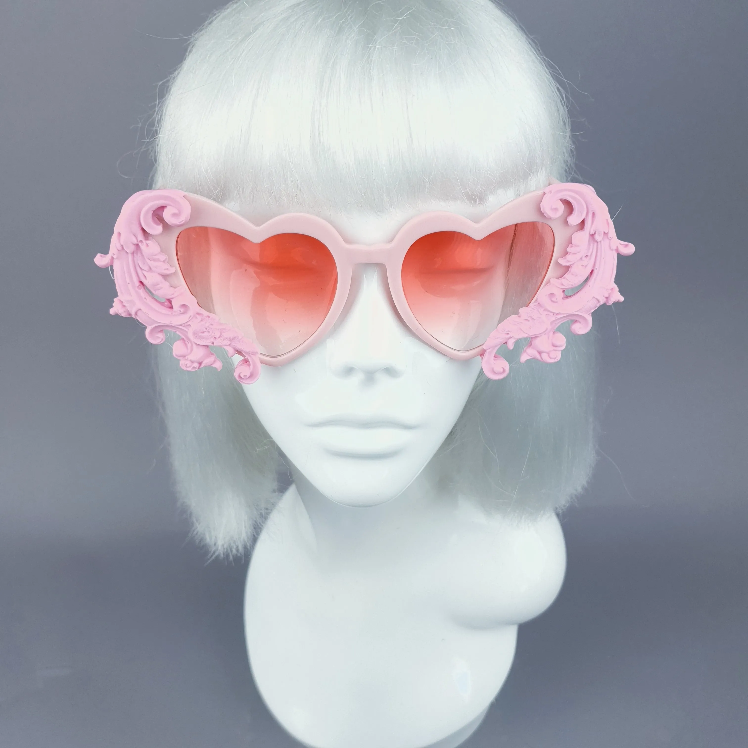 "Beloved" Pink Filigree Heart Shaped Sunglasses