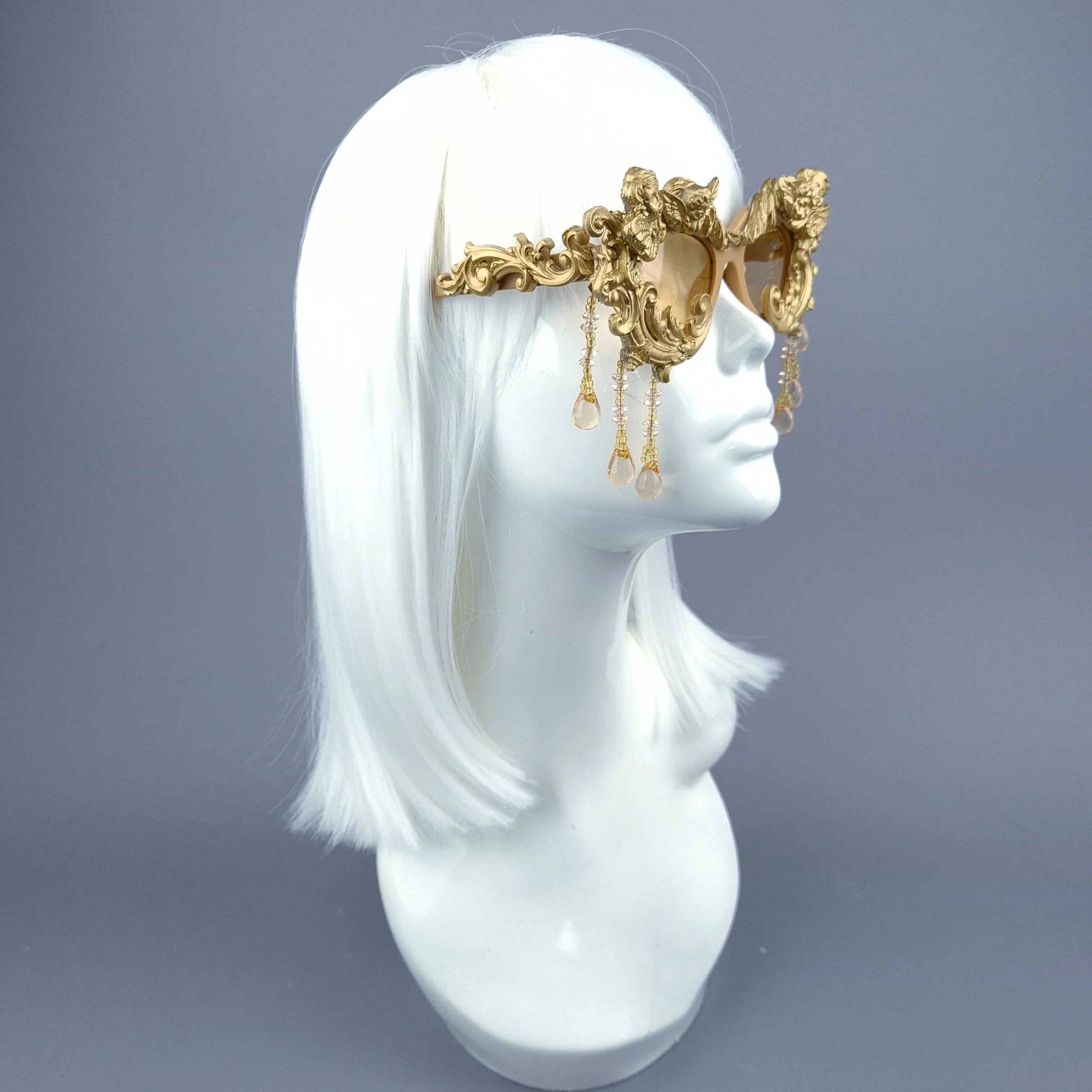"Cherubino" Gold Angel & Filigree, Beading Catseye Sunglasses