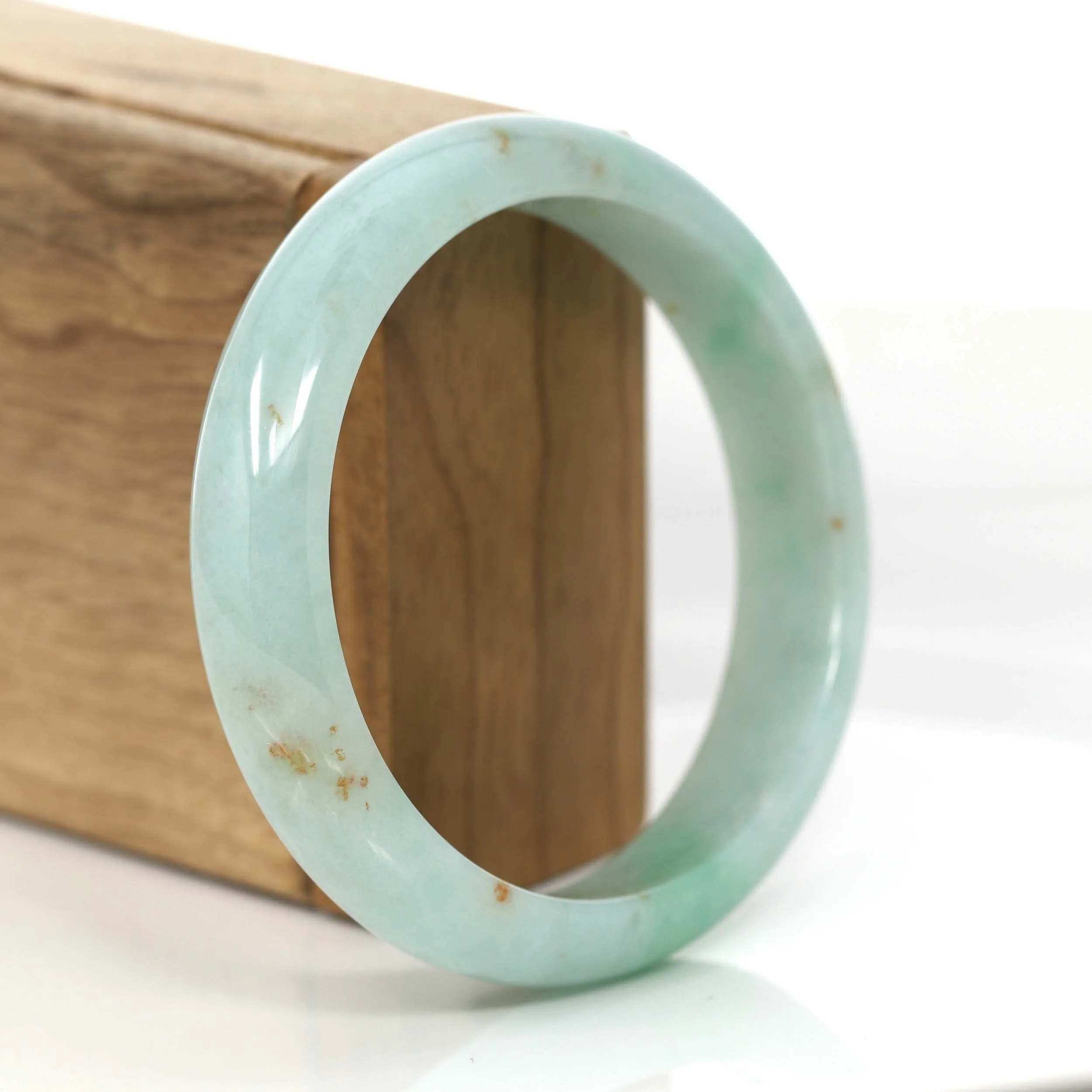 "Half Round" Burmese Blue- Green Jadeite Jade Bangle Bracelet (59.76 mm) #704