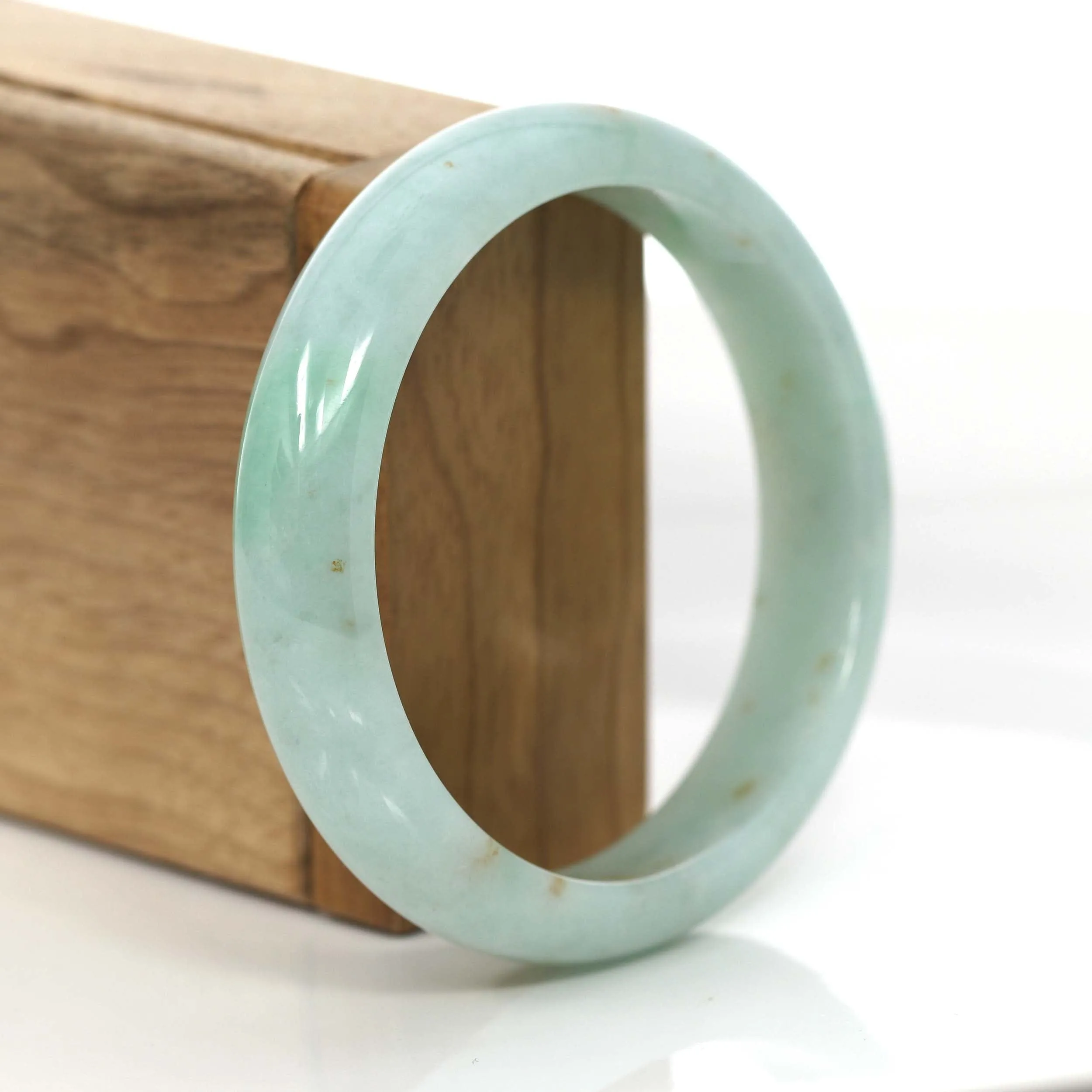 "Half Round" Burmese Blue- Green Jadeite Jade Bangle Bracelet (59.76 mm) #704
