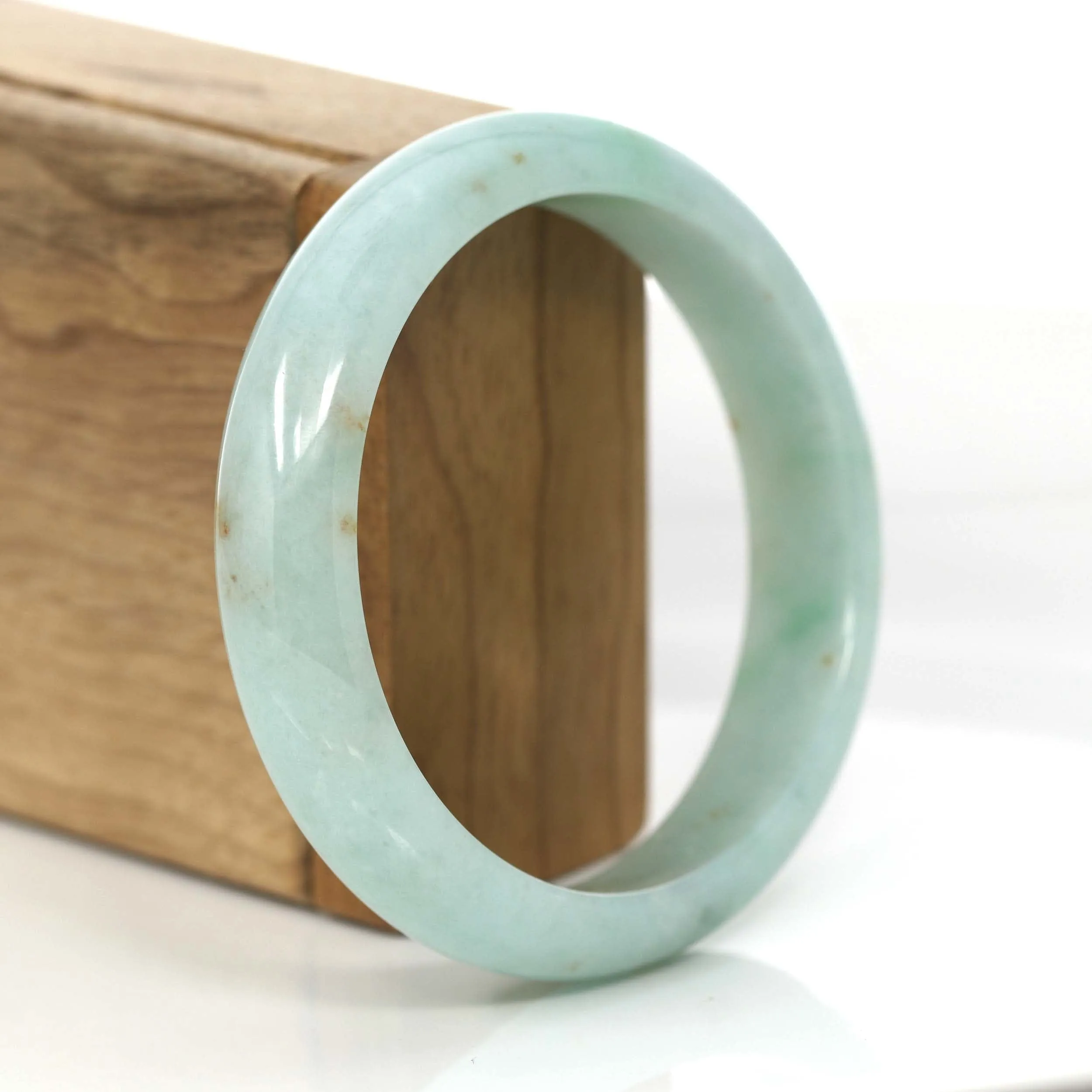 "Half Round" Burmese Blue- Green Jadeite Jade Bangle Bracelet (59.76 mm) #704