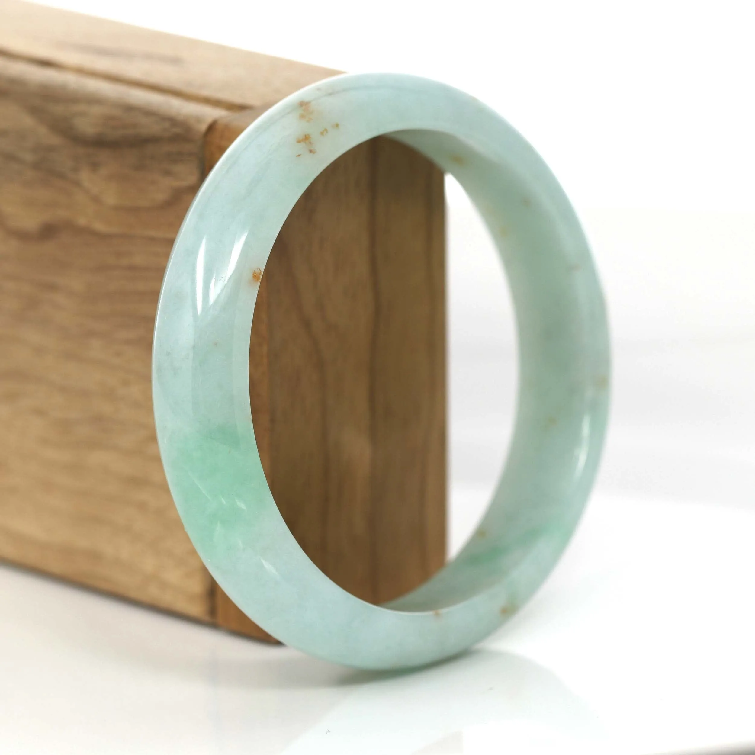 "Half Round" Burmese Blue- Green Jadeite Jade Bangle Bracelet (59.76 mm) #704