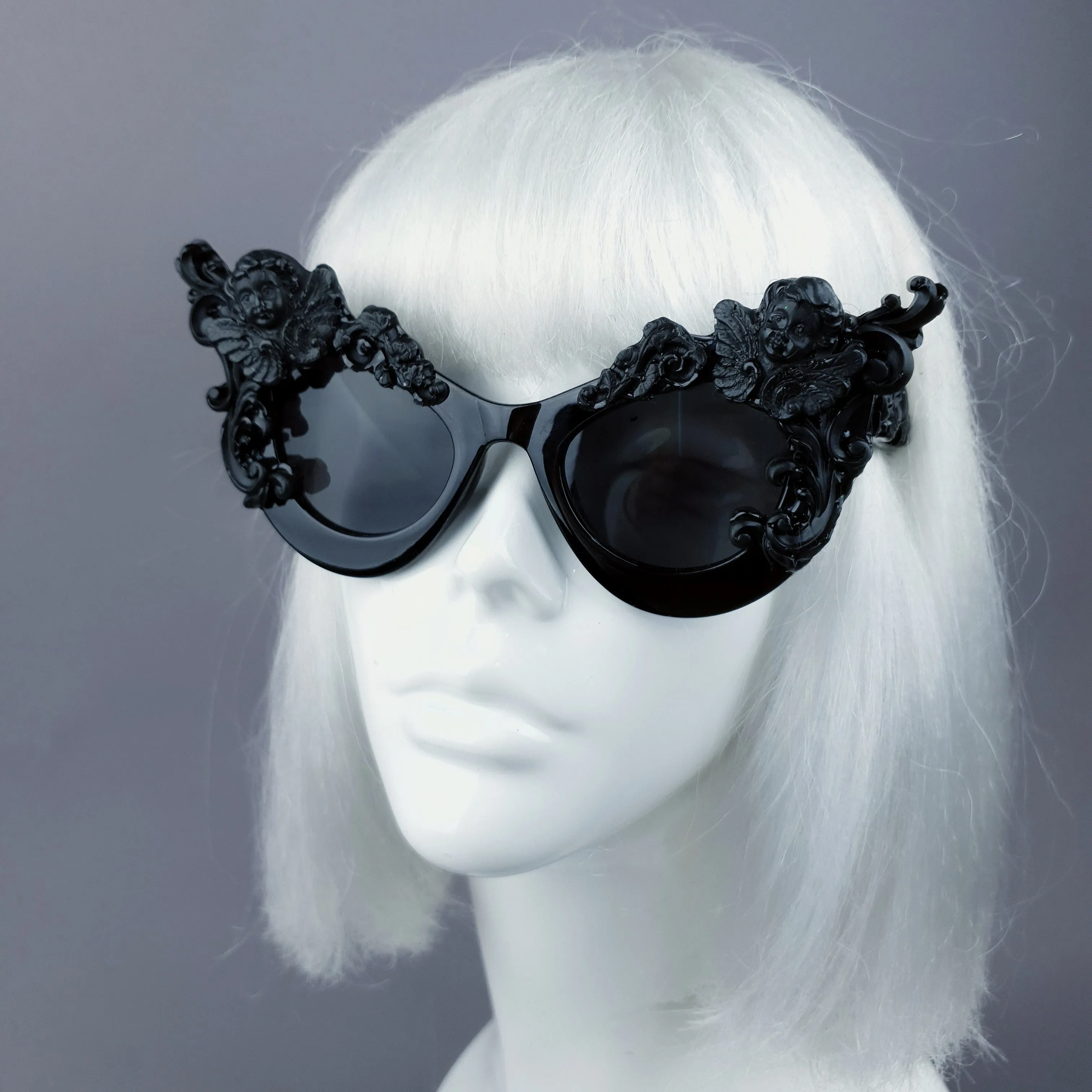 "Lestat" Black Filigree Cherub Catseye Sunglasses