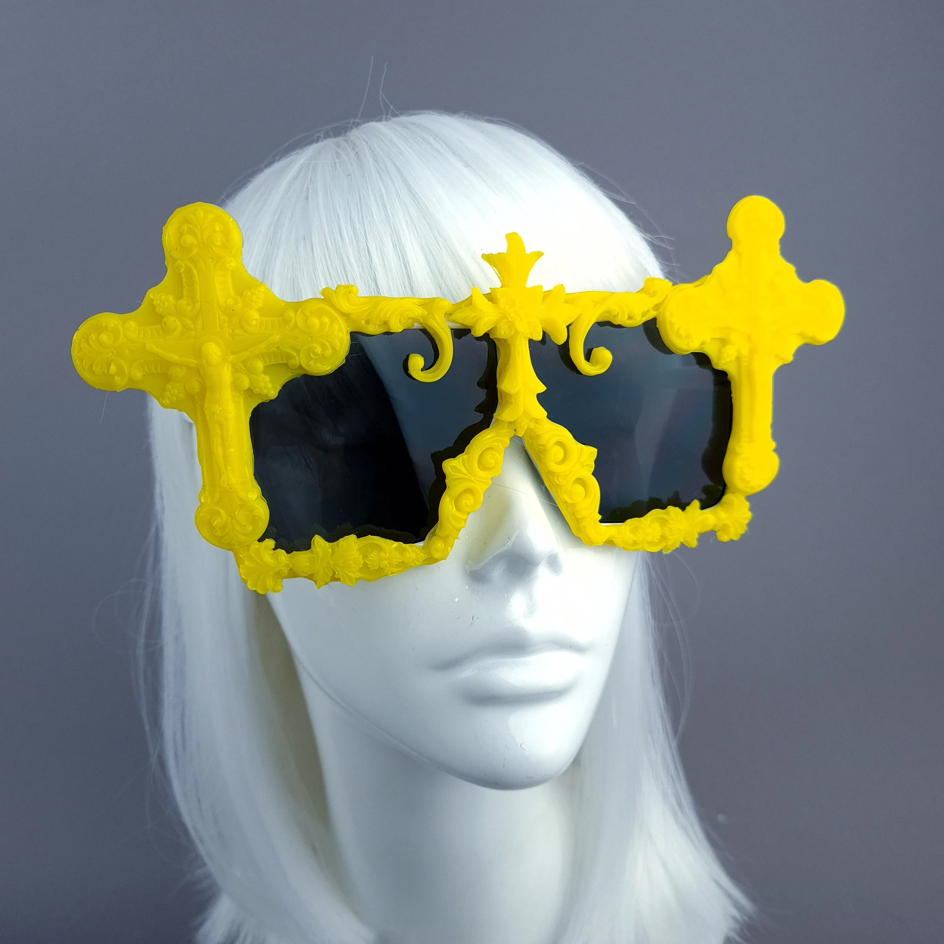 "Ritual" Yellow Crosses Filigree Unisex Sunglasses