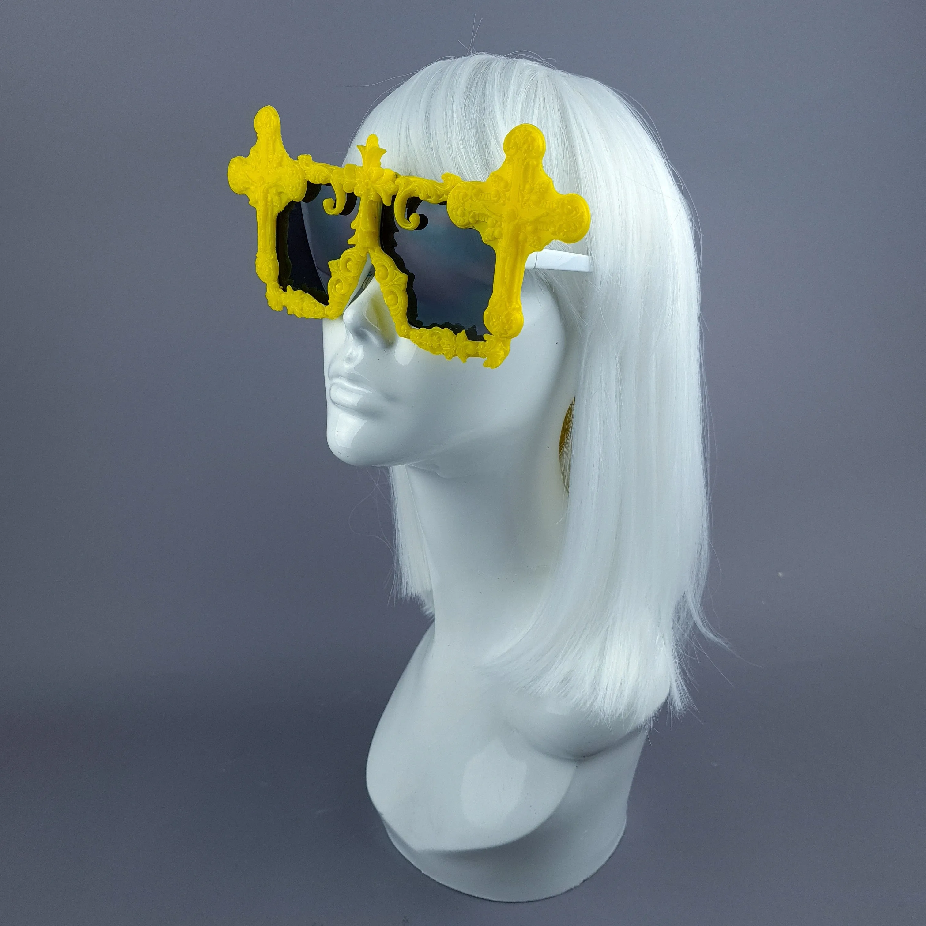 "Ritual" Yellow Crosses Filigree Unisex Sunglasses