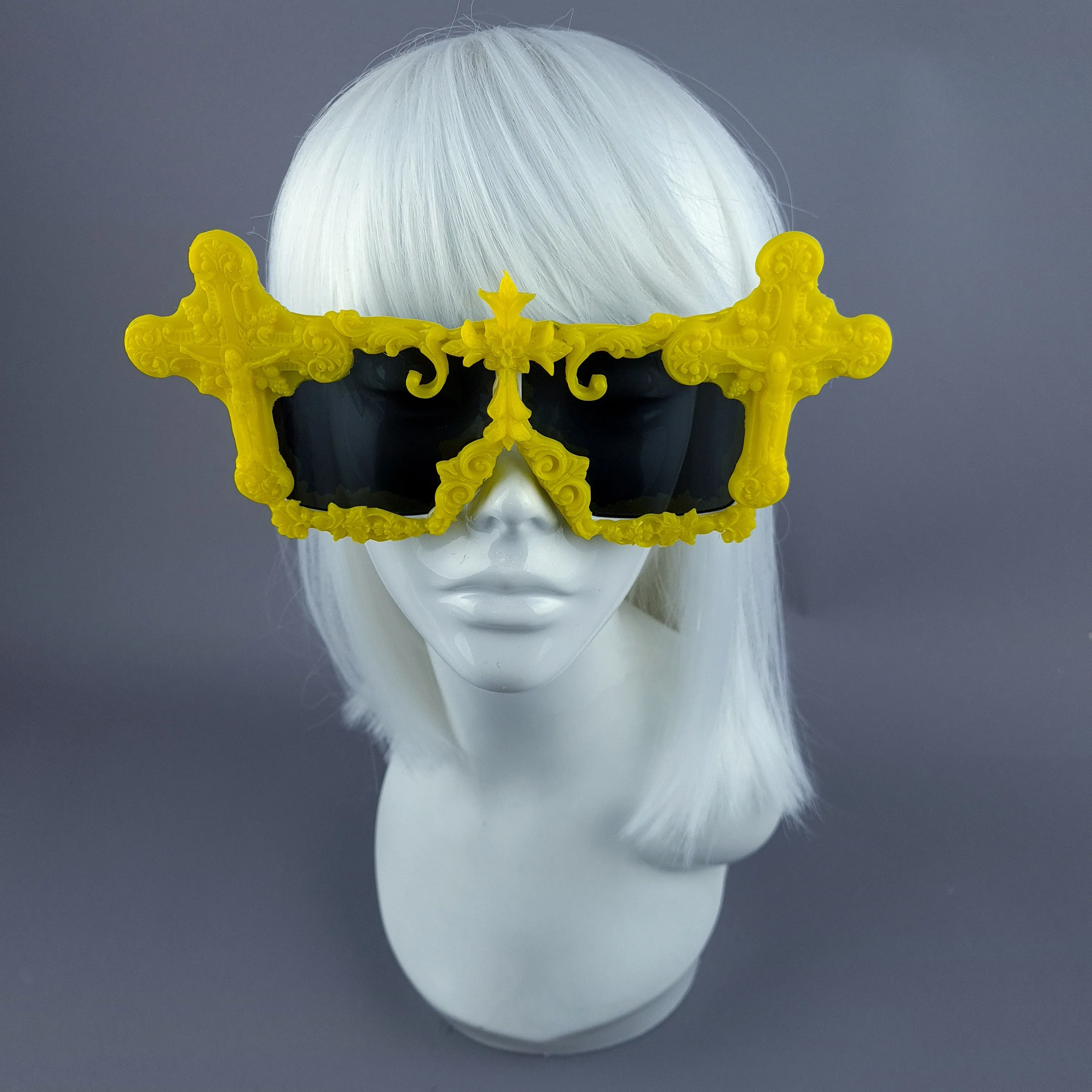 "Ritual" Yellow Crosses Filigree Unisex Sunglasses