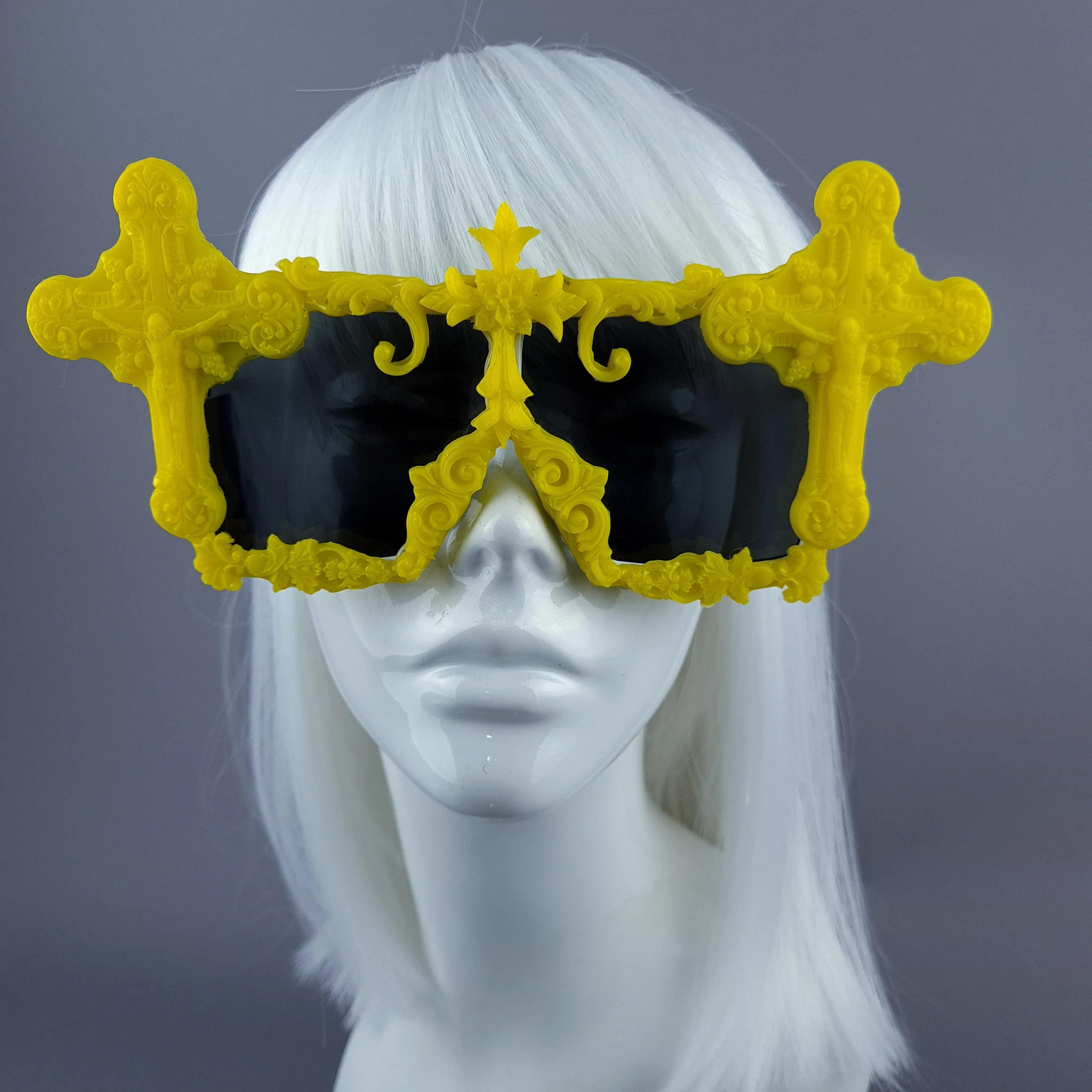 "Ritual" Yellow Crosses Filigree Unisex Sunglasses