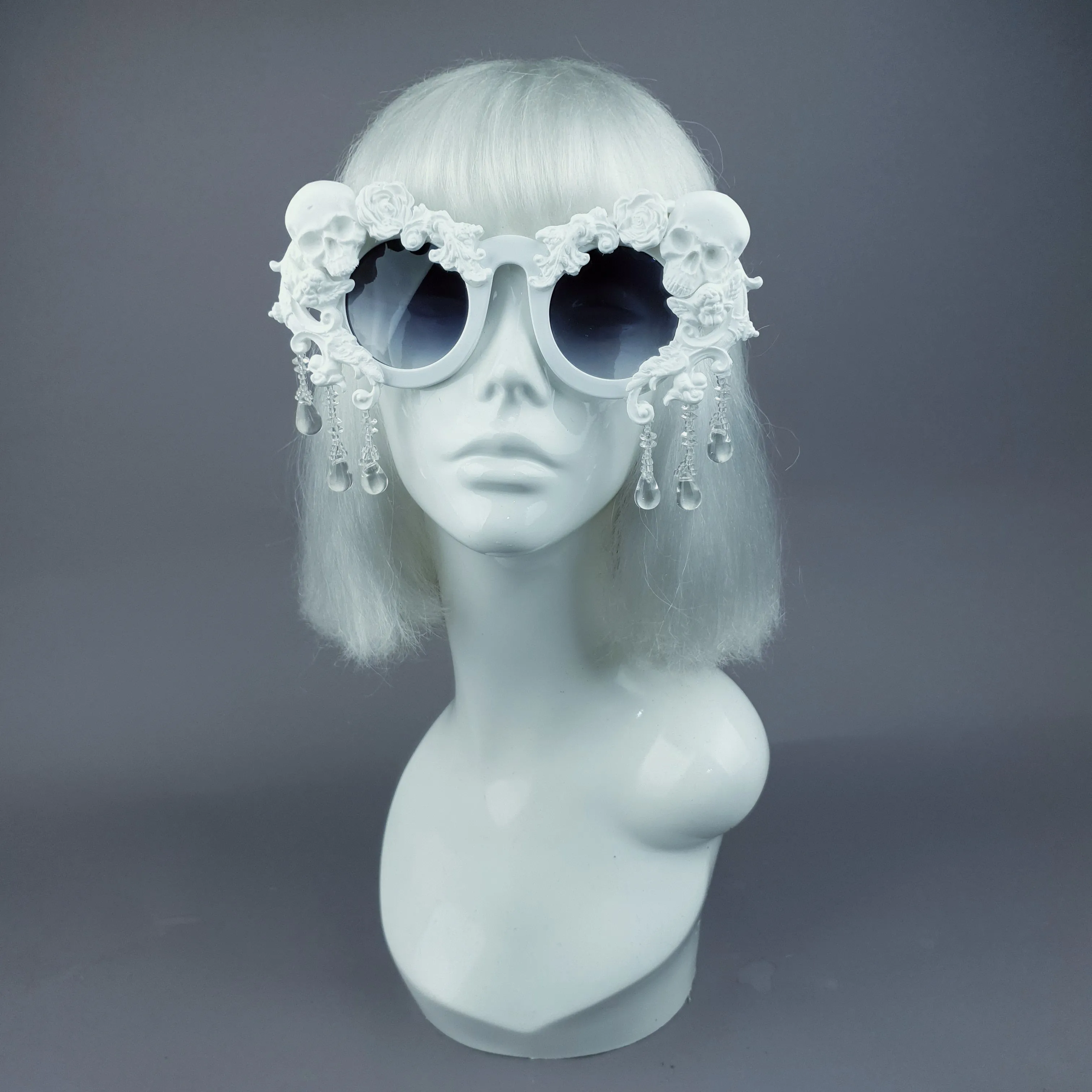 "Wednesday" White Skull Filigree Beading Ornate Sunglasses