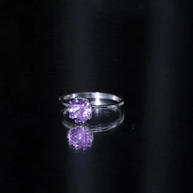 Real Amethyst Solitaire Ring in Lotus Basket Setting