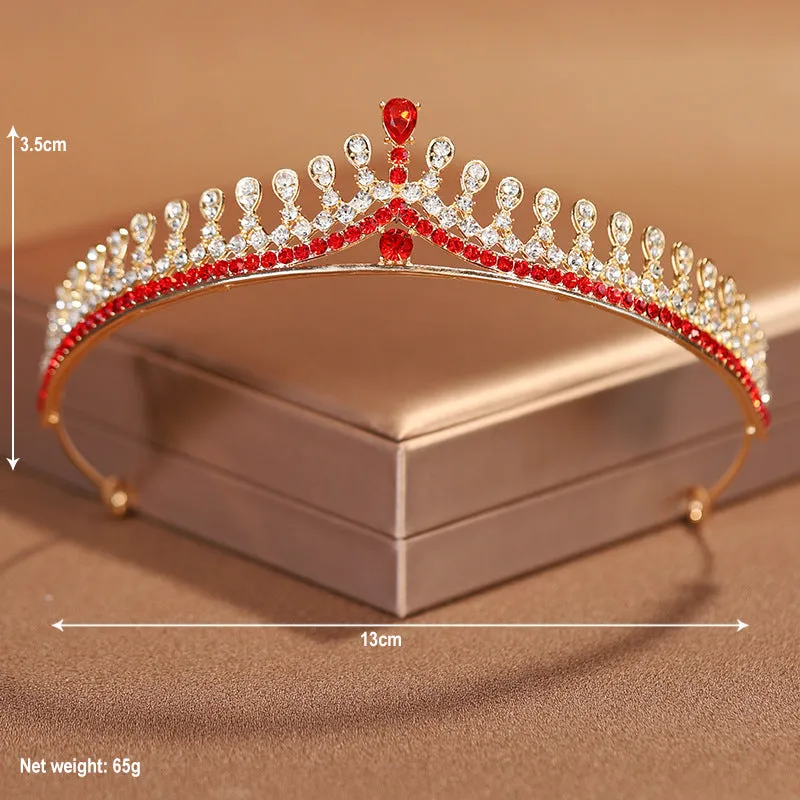 Red diamond simple and elegant bridal headband wedding birthday crown wedding dress crown tiara necklace earrings three-piece set