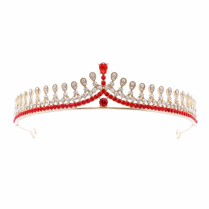 Red diamond simple and elegant bridal headband wedding birthday crown wedding dress crown tiara necklace earrings three-piece set