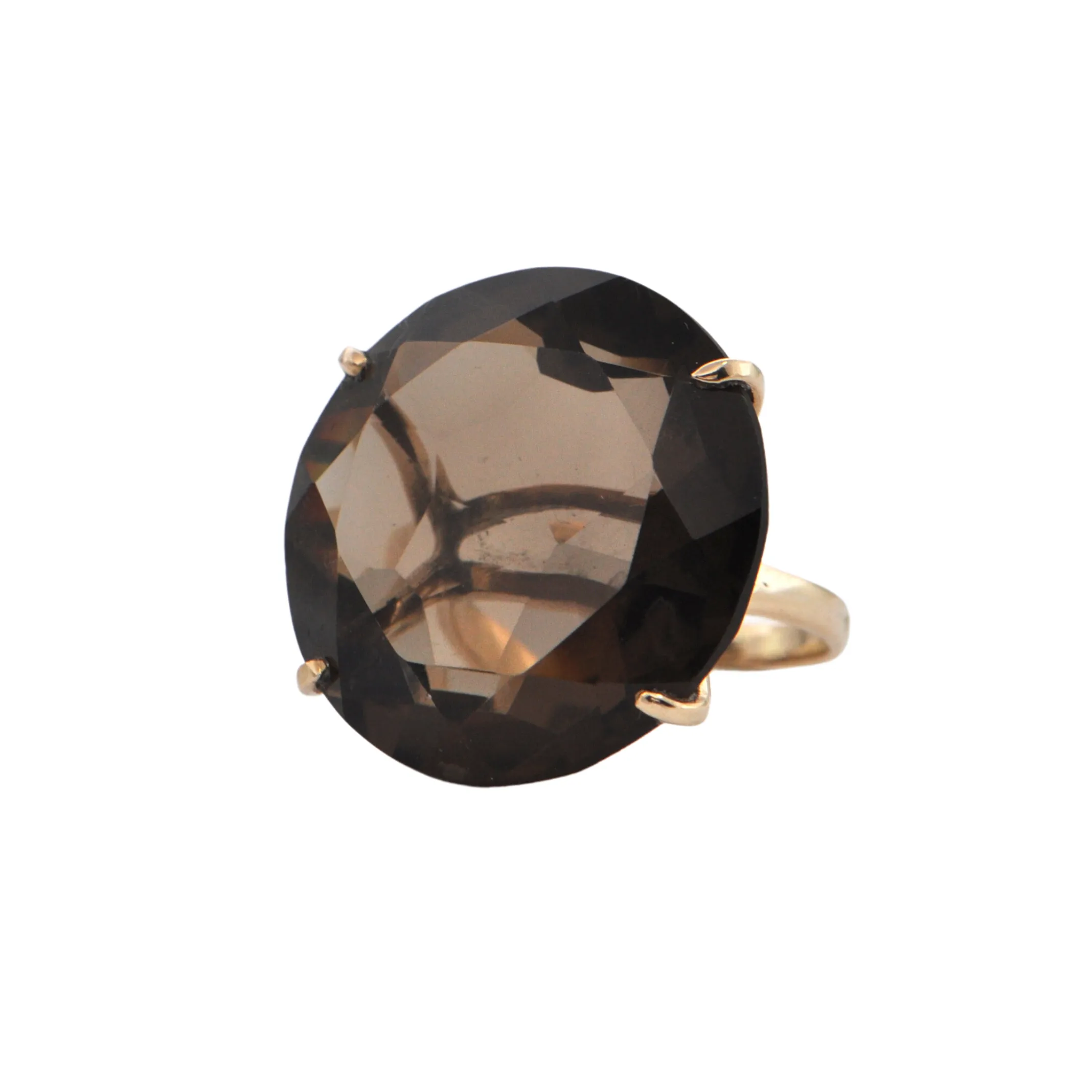 Retro 51.3CT Smoky Quartz 14k Gold Cocktail Ring