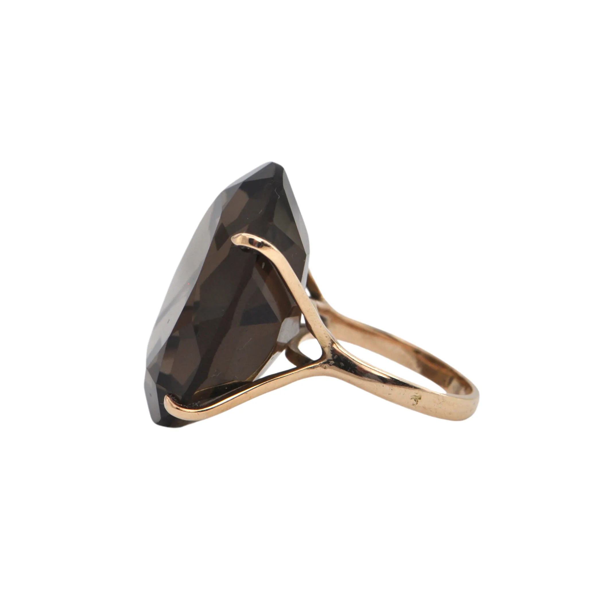 Retro 51.3CT Smoky Quartz 14k Gold Cocktail Ring
