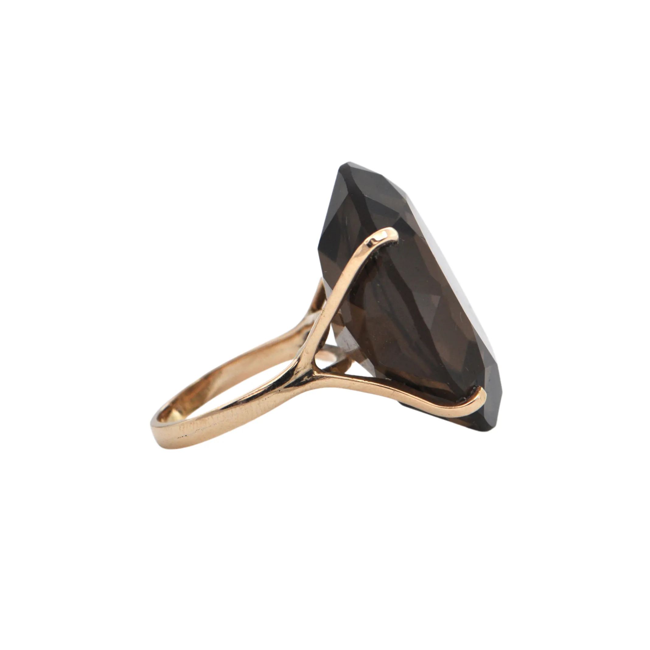 Retro 51.3CT Smoky Quartz 14k Gold Cocktail Ring