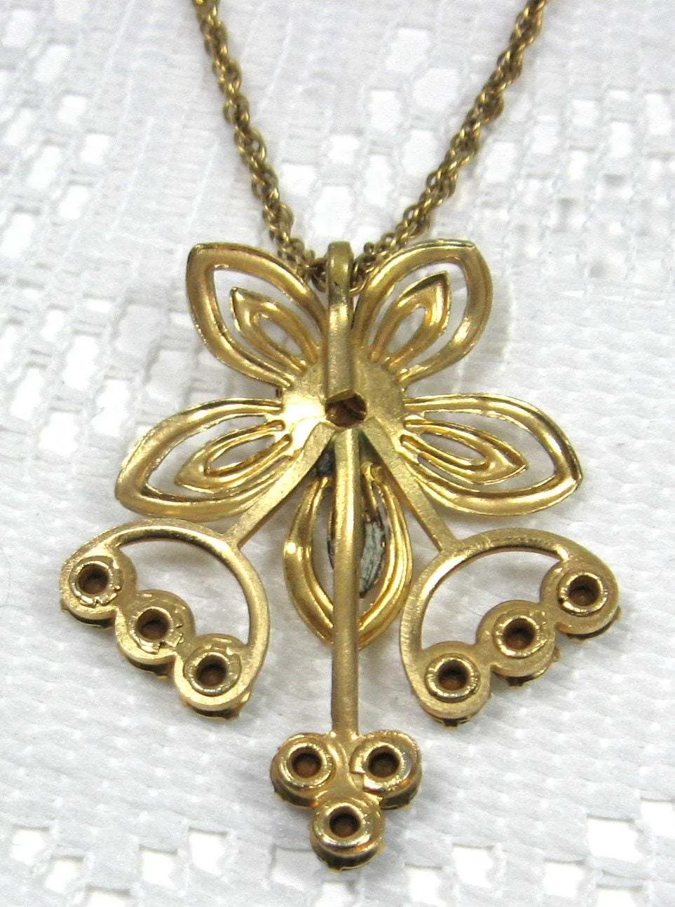 Rhinestone Necklace Purple Flower Rhinestones Gold Flower Form With Chain 1950s