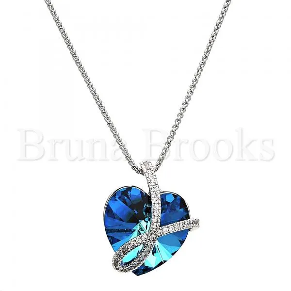 Rhodium Plated Fancy Necklace, Heart Design, with Swarovski Crystals and Micro Pave, Rhodium Tone