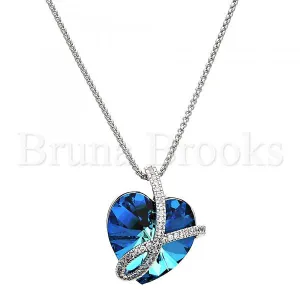Rhodium Plated Fancy Necklace, Heart Design, with Swarovski Crystals and Micro Pave, Rhodium Tone