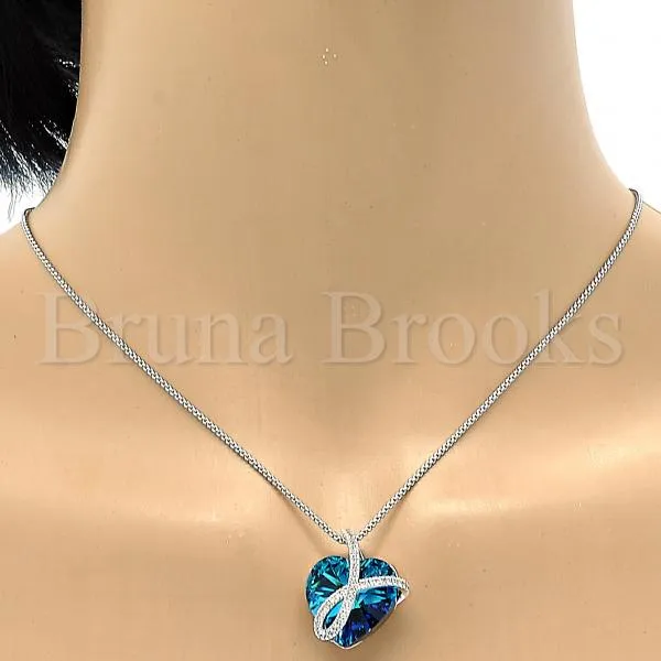 Rhodium Plated Fancy Necklace, Heart Design, with Swarovski Crystals and Micro Pave, Rhodium Tone