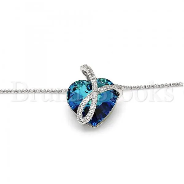 Rhodium Plated Fancy Necklace, Heart Design, with Swarovski Crystals and Micro Pave, Rhodium Tone
