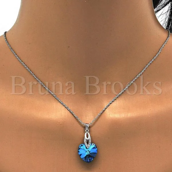 Rhodium Plated Fancy Necklace, Heart Design, with Swarovski Crystals and Micro Pave, Rhodium Tone