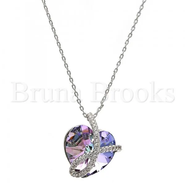 Rhodium Plated Fancy Necklace, Heart Design, with Swarovski Crystals and Micro Pave, Rhodium Tone