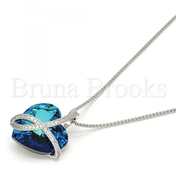 Rhodium Plated Fancy Necklace, Heart Design, with Swarovski Crystals and Micro Pave, Rhodium Tone