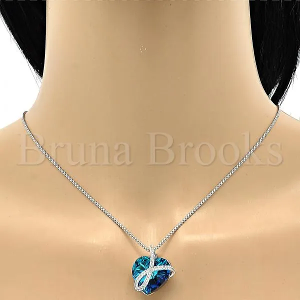 Rhodium Plated Fancy Necklace, Heart Design, with Swarovski Crystals and Micro Pave, Rhodium Tone