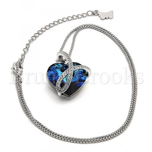 Rhodium Plated Fancy Necklace, Heart Design, with Swarovski Crystals and Micro Pave, Rhodium Tone